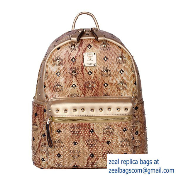 High Quality Replica MCM Armour Small Backpack Snake Leather MC2095S Gold - Click Image to Close